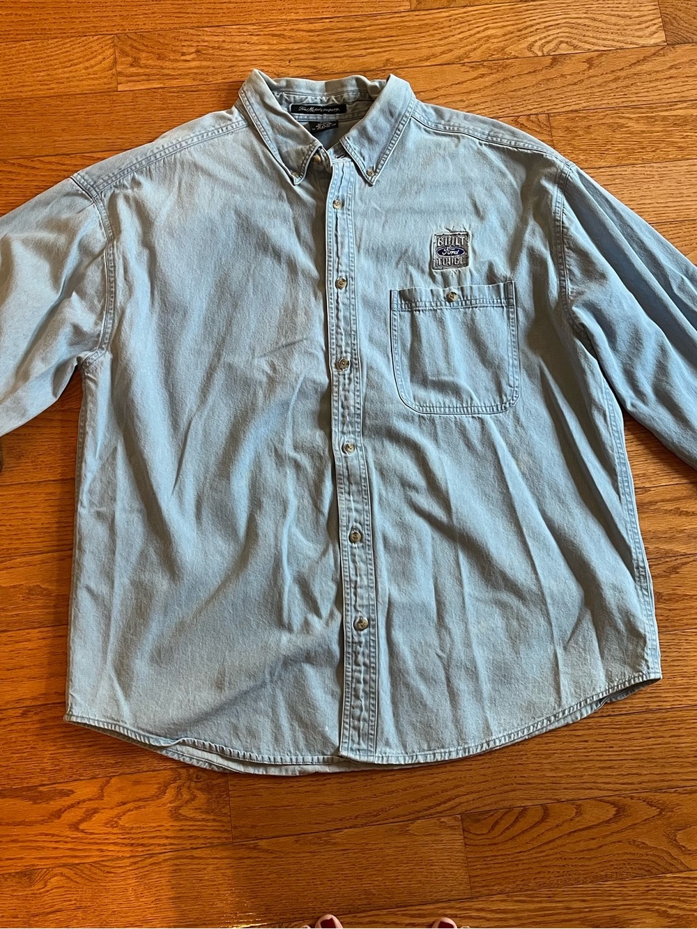 Button-Down Light Blue Denim Shirt with Chest Pocket